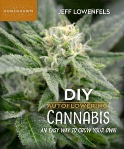 Close-up of DIY Autoflowering Cannabis on the cover of a growing guide book.