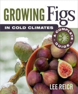 Book cover: "Growing Figs in Cold Climates" showing figs in a bowl with a snowy backdrop.
