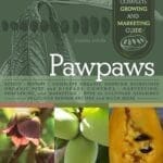 Book cover shows pawpaw fruits, flowers, and the title “Pawpaws” by Blake Cothron.