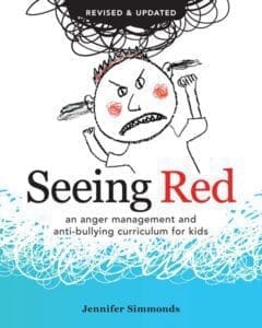 Book cover: "Seeing Red, 2nd Edition" by Jennifer Simmonds, features a child's angry drawing.