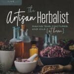 Glass bottles and dried herbs hint at natural healing from The Artisan Herbalist.