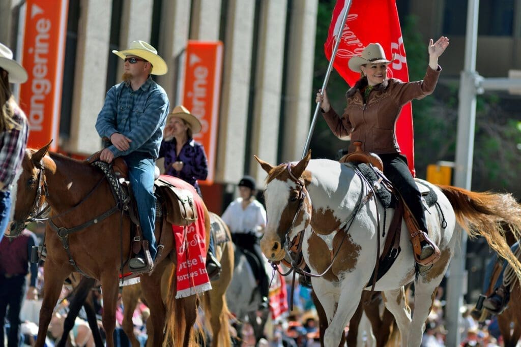Calgary Stampede parade with riders on horses