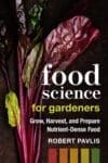 Red and green swiss chard leaves with the book title "Food Science for Gardeners.