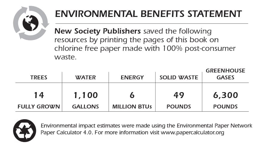 Chart showing environmental savings from printing Root Vegetables book on recycled paper.