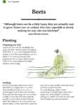 A Root Vegetables book page with beet planting tips and a beet illustration.