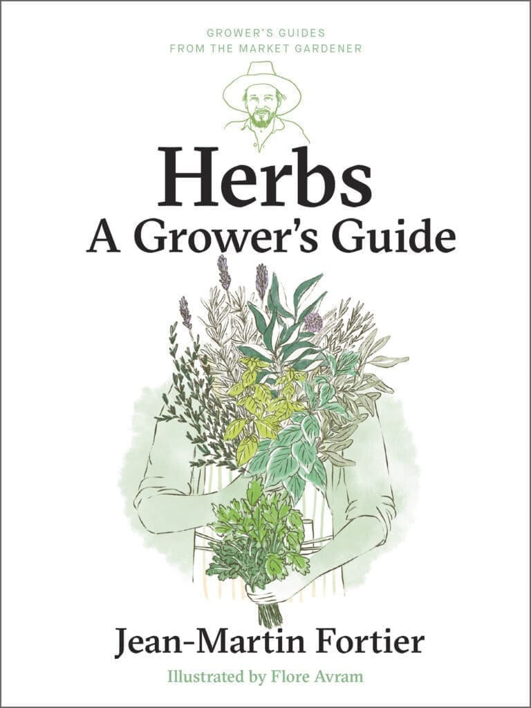 Cover of "Herbs" by Jean-Martin Fortier, illustrated with herbs and a gardener.