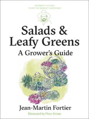 Cover: "Salads and Leafy Greens: A Grower's Guide" with vibrant salad illustrations.