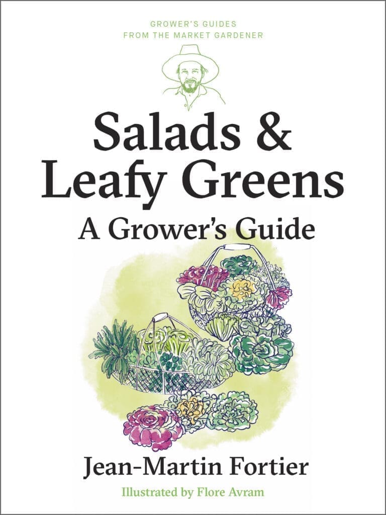 Cover: "Salads and Leafy Greens: A Grower's Guide" with vibrant salad illustrations.