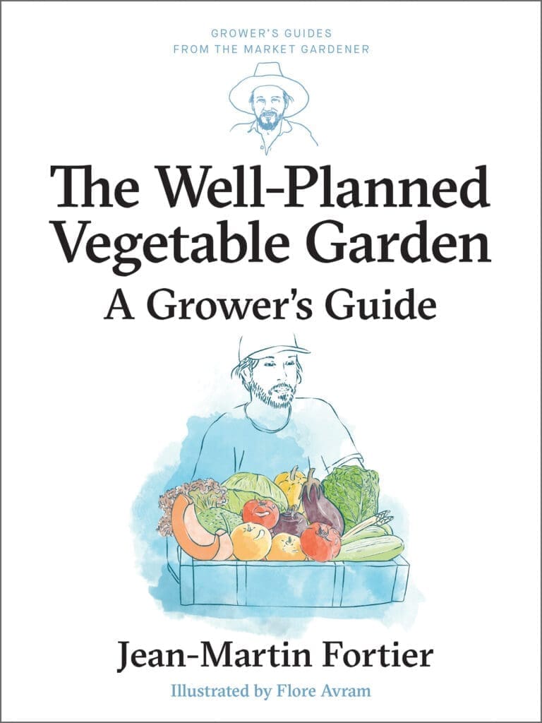 Book cover featuring a farmer holding a box of garden produce, titled "The Well Planned Vegetable Garden.