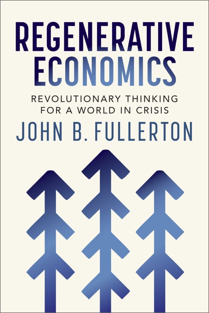 Regenerative Economics" book cover with blue arrows and a circular economy design.