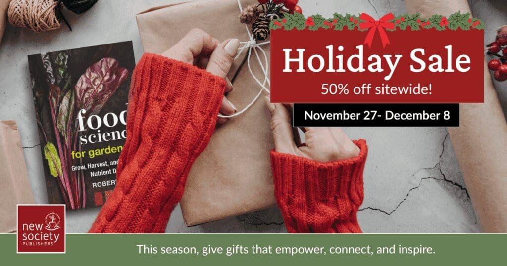 Hands wrapping Meaningful Gifts with a book nearby; Holiday Season Sale 50% off Nov 27 - Dec 8!.