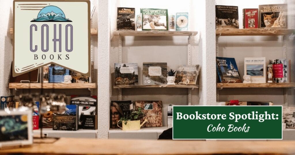 Bookshelves with assorted books at Coho Books—downtown’s spot for curious readers.