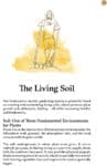 A hand-drawn figure of a person stands with a shovel over the title "The Living Soil.