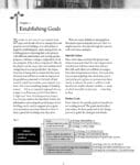 A book page with text on goals, a flowchart diagram, and sections on values and priorities.