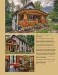Eco-friendly house with wood accents, covered porch, and vibrant garden pots in front yard.