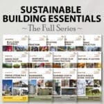 Covers of 12 sustainable building guidebooks arranged in three rows under a title banner.