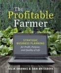 Laptop on table by greens, showing "The Profitable Farmer: Strategic Planning" on screen.