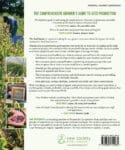 Back cover of a book about seed production, with reviews, summary, and colorful vegetable images.