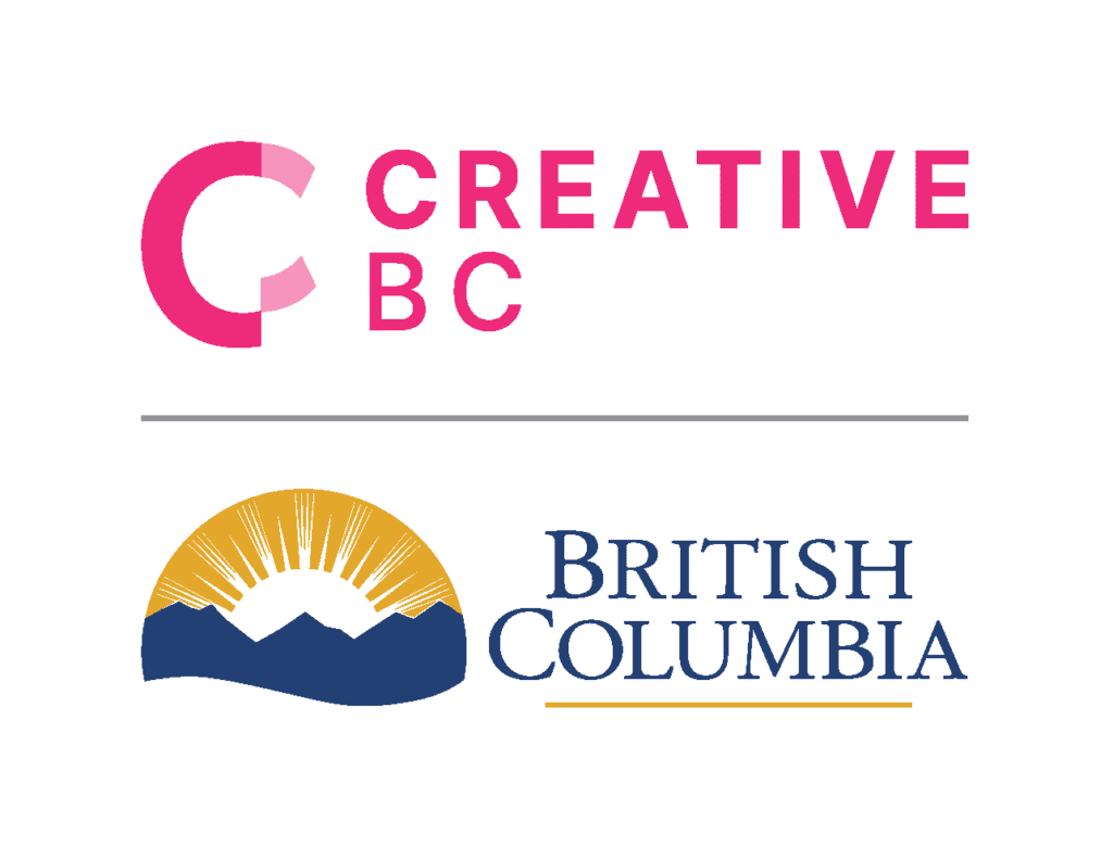 Creative BC and British Columbia logos in support, with stylized sun and mountains graphic.